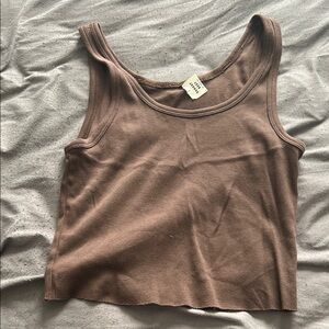 Brown Ribbed Tank Top